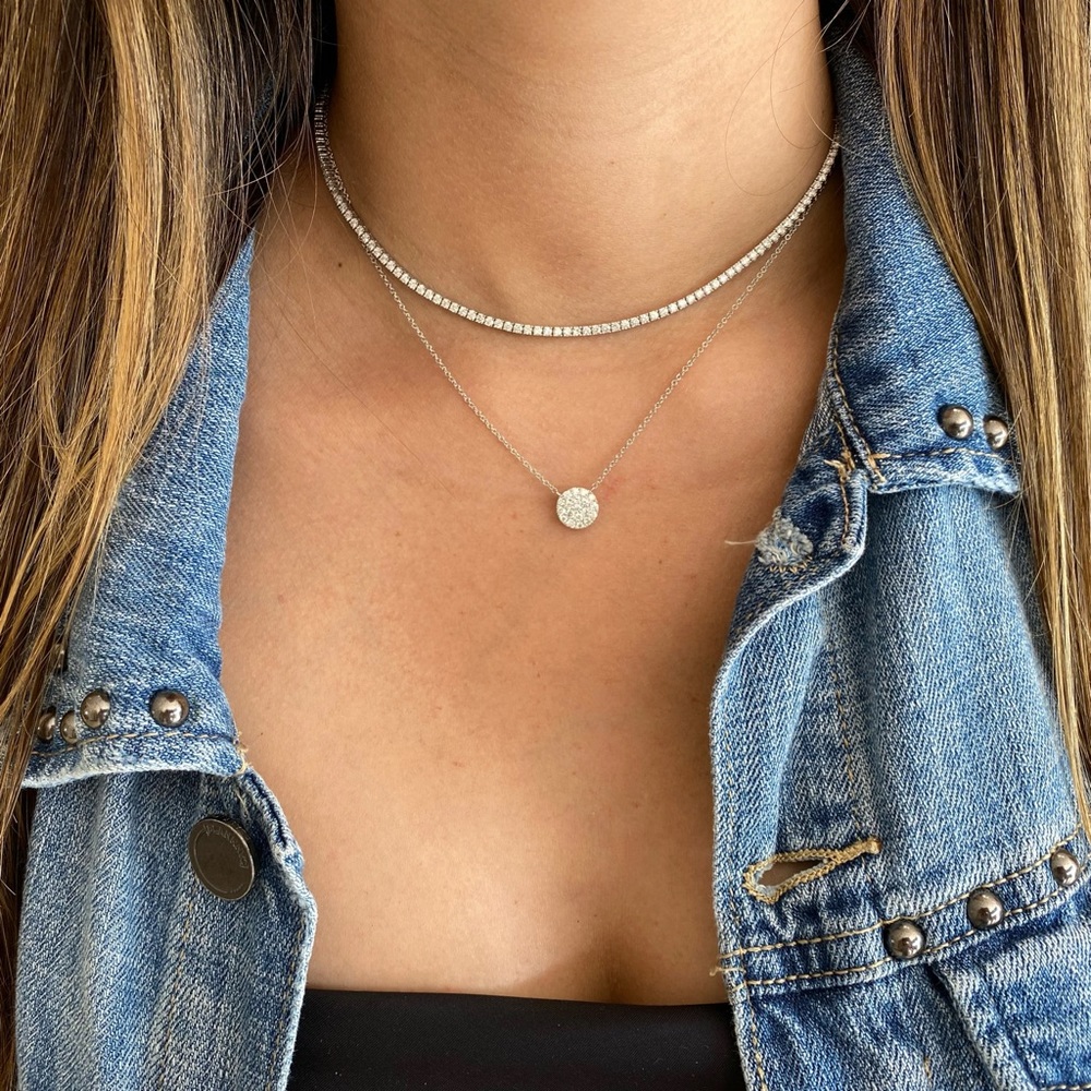 .925 Sterling Silver Gold Plated Dainty Pave Cubic Zirconia Circle Pendant